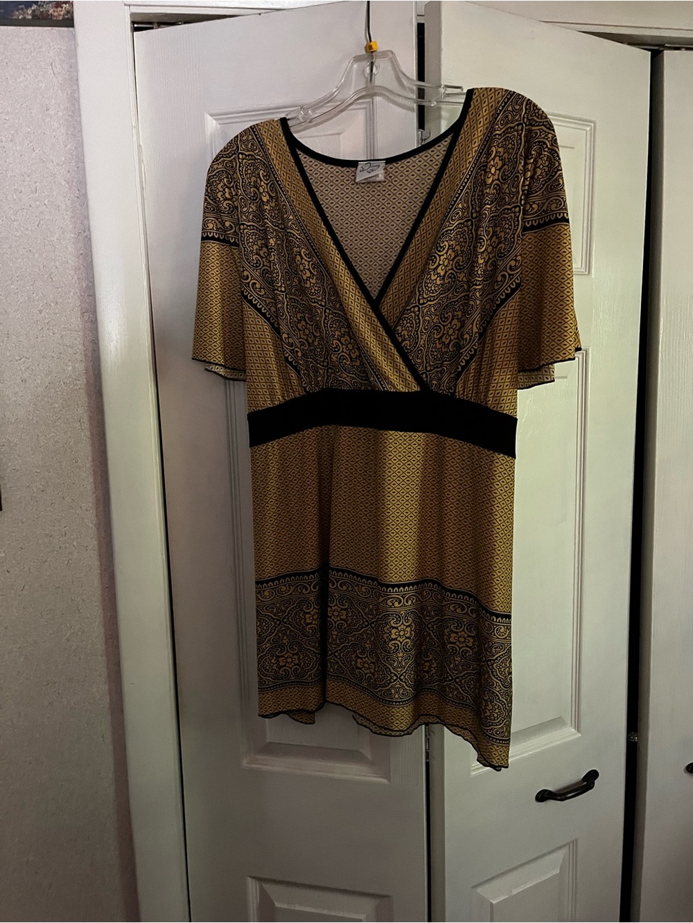 Fashion Bug Yellow and Black Faux-Wrap Tunic Top